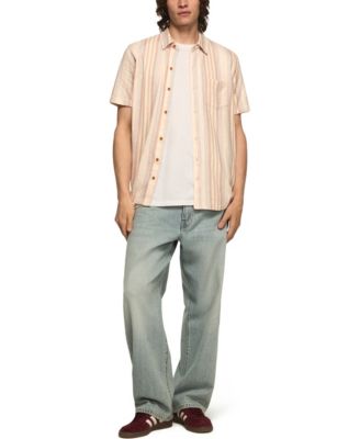 Men's Short-Sleeve Striped Linen Knit Shirt