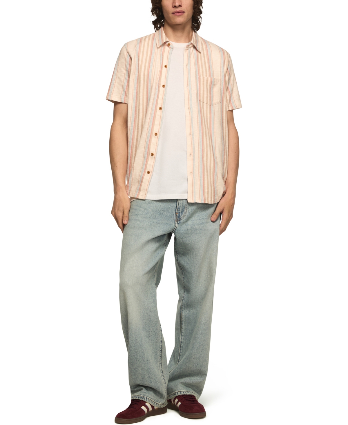 Lucky Brand Men's Short-Sleeve Striped Linen Knit Shirt