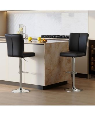 Streamdale Modern Black PU Bar Stool Set - 2-Piece with Silver Legs