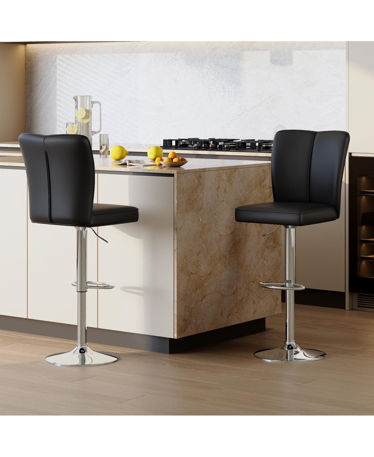Streamdale Modern Black Pu Bar Stool Set - 2-Piece with Silver Legs