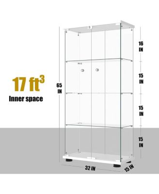 Glass Display Cabinet 4-Shelf 2 Doors with LED Light Lockable White