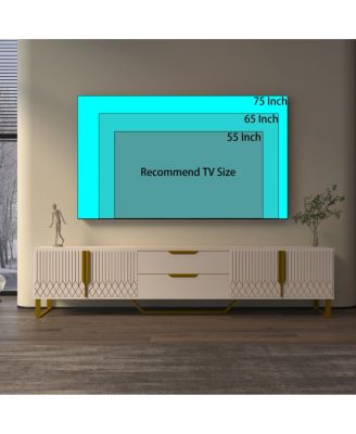 Streamdale White TV Console with Carved Design, Metal Legs, Large Storage