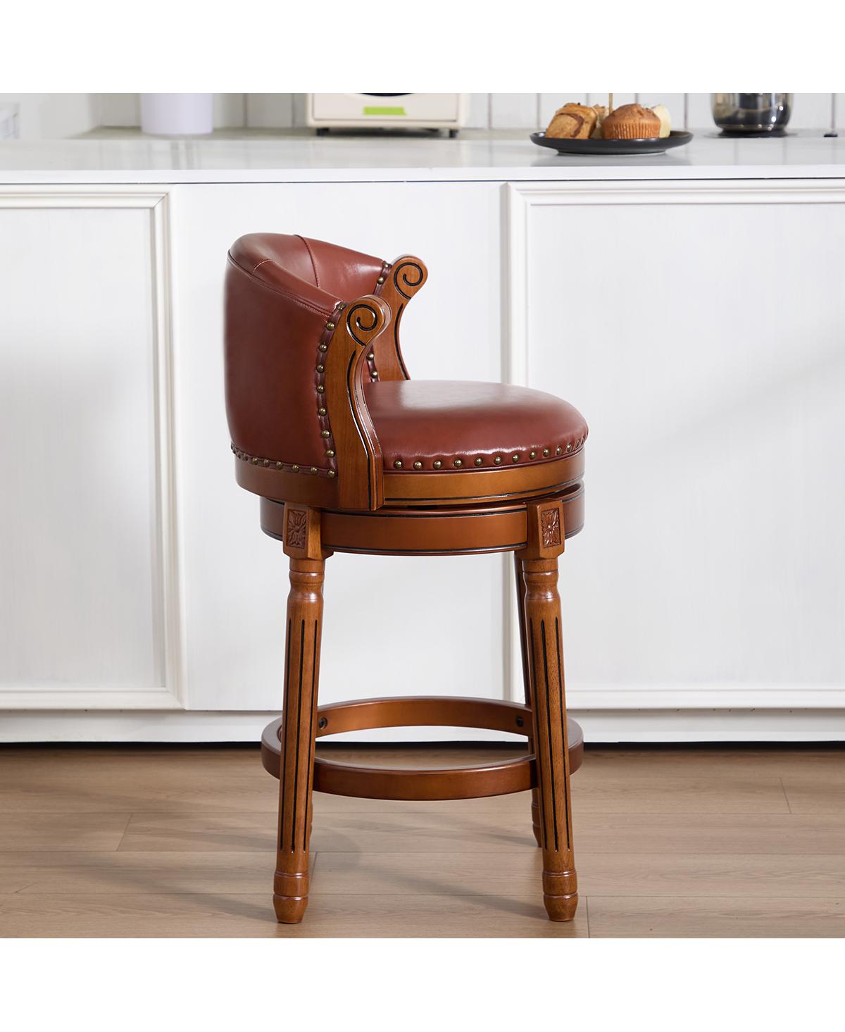 Streamdale Furniture Cow top Leather Wooden Bar Stools, 360 Swivel Bar Chair with Backs