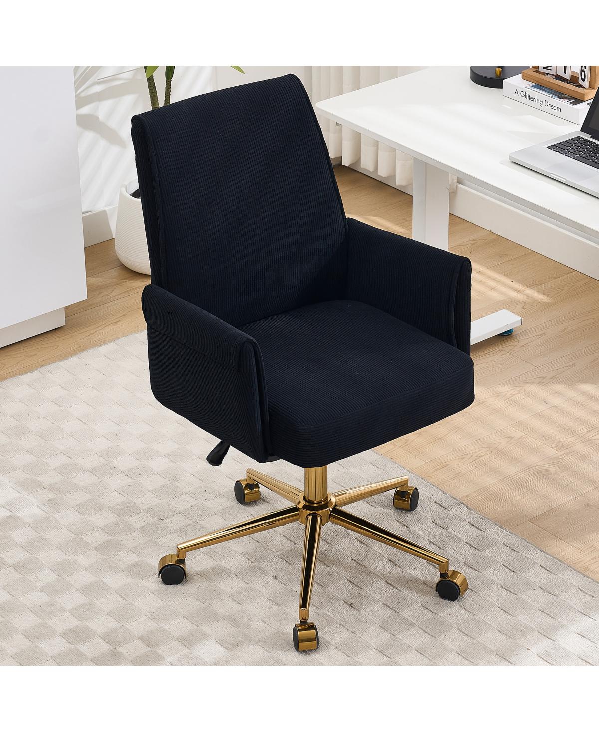 Streamdale Furniture Streamdale Mid-back liftable office chair, striped fabric, ergonomic design, Black