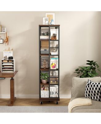 5 Tiers Rotating Bookshelf, 360 Display Wood Spinning Bookshelves