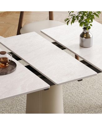 Retractable Rock Slab Dining Table Set, 7-Piece Expandable Table with 6 Chairs & Leather Base