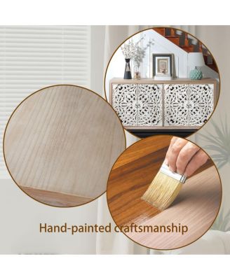 Streamdale Vintage Carved 4-Door Wood Cabinet with Metal Base