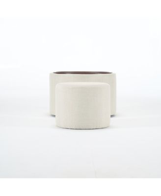 Streamdale Ball & Cast Nesting Storage Ottomans (2-pc), Linen Upholstered w/Wood Tray, Beige