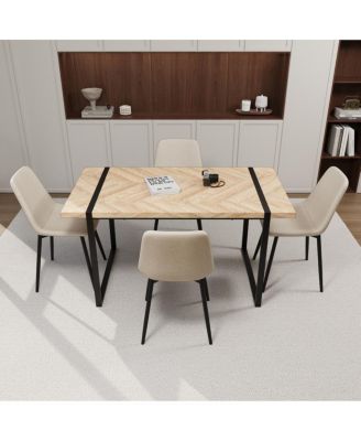 59" Light Wood Dining Table and 4 Modern Suede Chairs Set