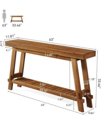 63" Solid Wood Console Table, 2-Tier Farmhouse Entryway & Sofa Table, Brown