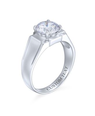 Large 6CTW Solitaire Cubic Zirconia Mens Ring Wide Band CZ Silver Plated