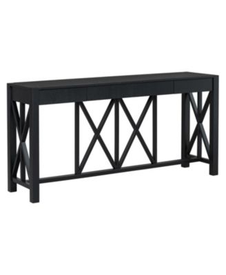 60" Acacia Console Table - Crisscross Design & 4 Drawers