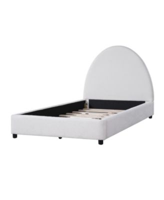 Twin Size Bed Frame With Boucle Upholstered Round Curved Headboard