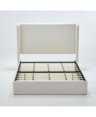 Carmen Upholstered Wingback Bed - Queen, Textured Canvas Chenille