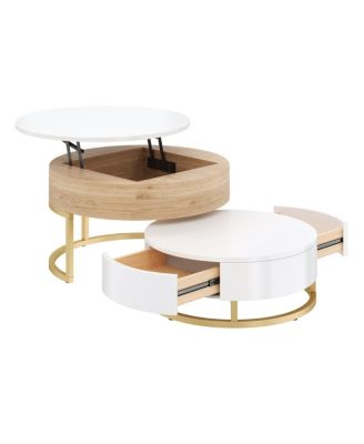 Modern Round Lift-top Nesting Coffee Tables with 2 Drawers