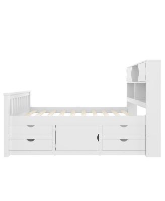 Twin Captain Platform Bed Frame with Storage, Bookcases, Shelves, 4 Drawers