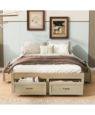 Full Size Platform Bed with 6 Storage Drawers