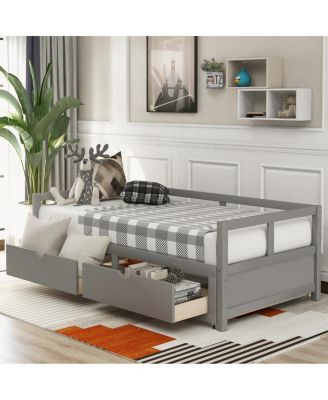 Wooden Daybed with Trundle and Storage Drawers, Extendable Sofa Bed
