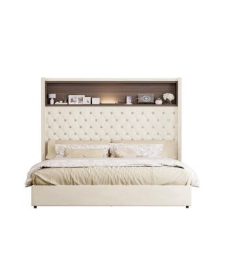 Queen Size Velvet Tufted Bed Frame with USB & Night Light