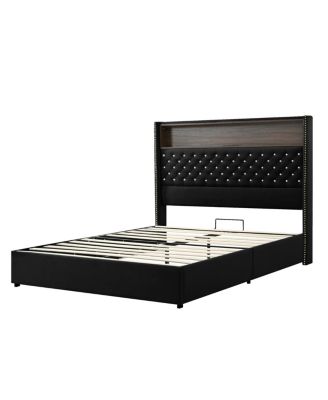 Queen Size Velvet Tufted Bed Frame with USB & Night Light