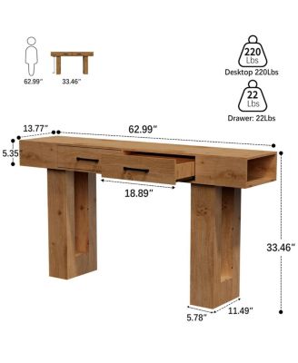 63-Inch Natural Console Table for Entryway, Hallway, Living Room