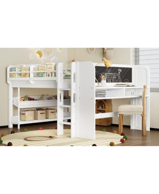 Full Loft Bed with Multi-storage Bookcases, Boxes & Drawers, Desk