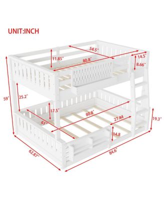 Full XL over Queen Bunk Bed with Ladder, Guardrails, Pegboard & Bookshelf