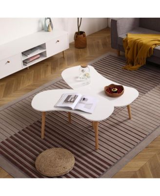 Streamdale Nut Shape Coffee Table with Solid Wood Legs, 35x21 Inches