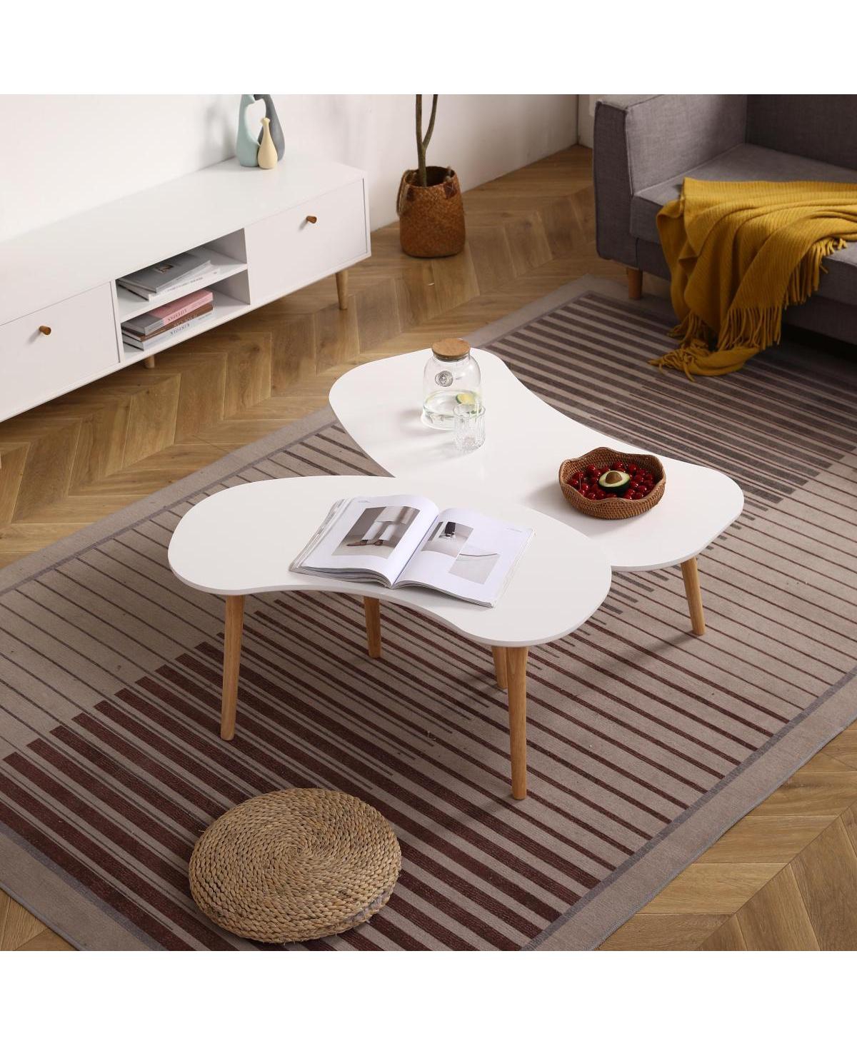 Streamdale Furniture Streamdale Nut Shape Coffee Table with Solid Wood Legs, 35x21 Inches