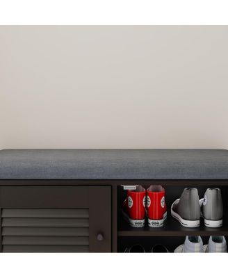 Streamdale Shoe Storage Bench with 2 Door Cabinet and Cushion, Adjustable Shelves