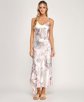 Juniors' Printed V-Neck Slip Dress