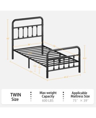 Metal Bed Frame, Twin Size with Headboard, Under Bed Storage, Black