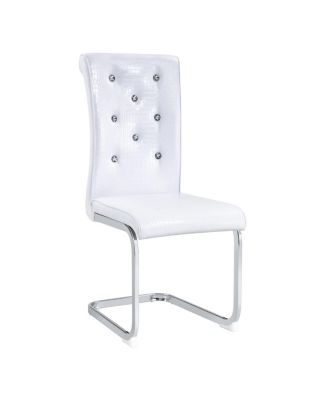 Set of 2 Retro Alligator Upholstered Dining Chairs with Crystal Buckle & Faux Leather