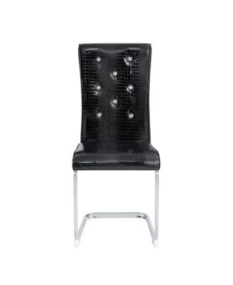 Set of 4 Retro Alligator Upholstered Dining Chairs with Crystal Buckle & Faux Leather