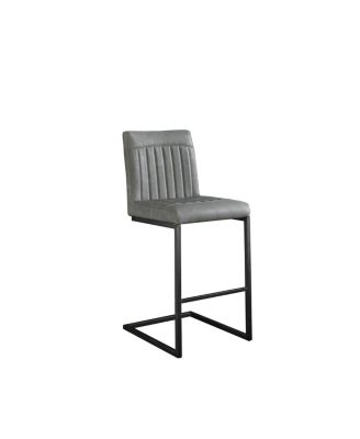 Faux Leather Bar Stool with Tufted Backrest & Footrest
