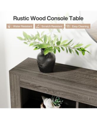 63-Inch Long Console Table, Rustic Wood Entryway Table with 6 Storage Cubes, Industrial Narrow Sofa Table Behind Couch Table