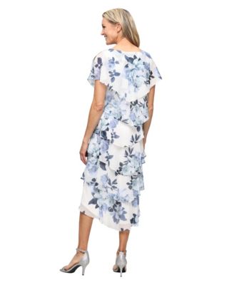 Women's Tea Length Crewneck Tiered Dress