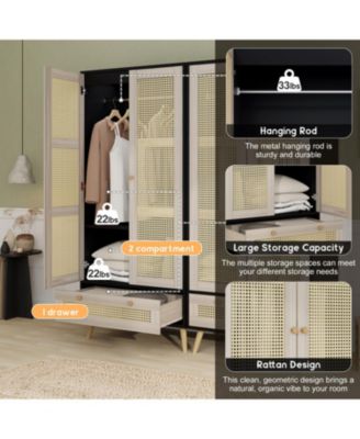 70" Rattan Door Armoire Boho Wardrobe Closet