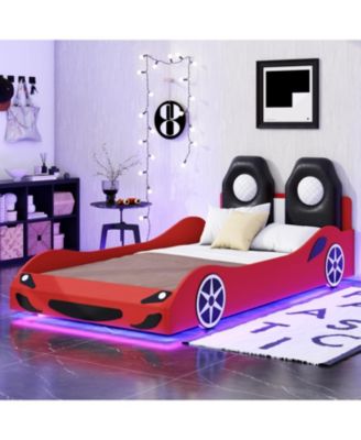 Wood Race Car Twin Bed with LED