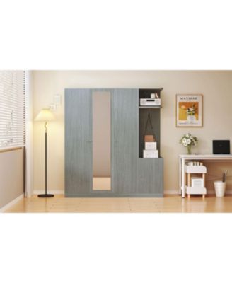4-Door Wardrobe with Shelves Drawers and Full-Length Mirror