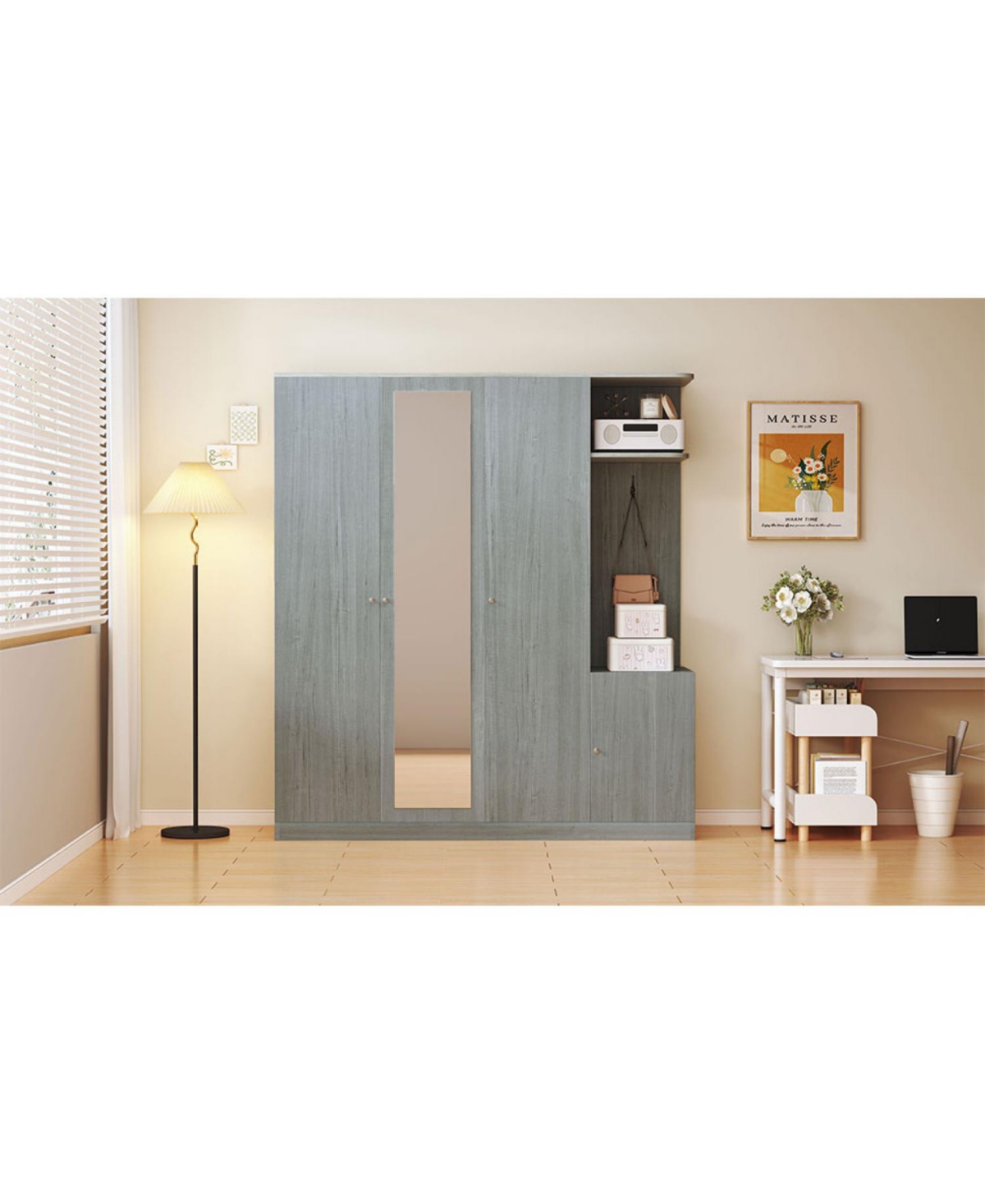 Streamdale Furniture 4-Door Wardrobe with Shelves Drawers and Full-Length Mirror