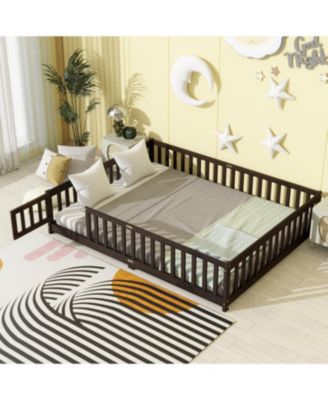 Queen Floor Bed with Fence & Guardrails
