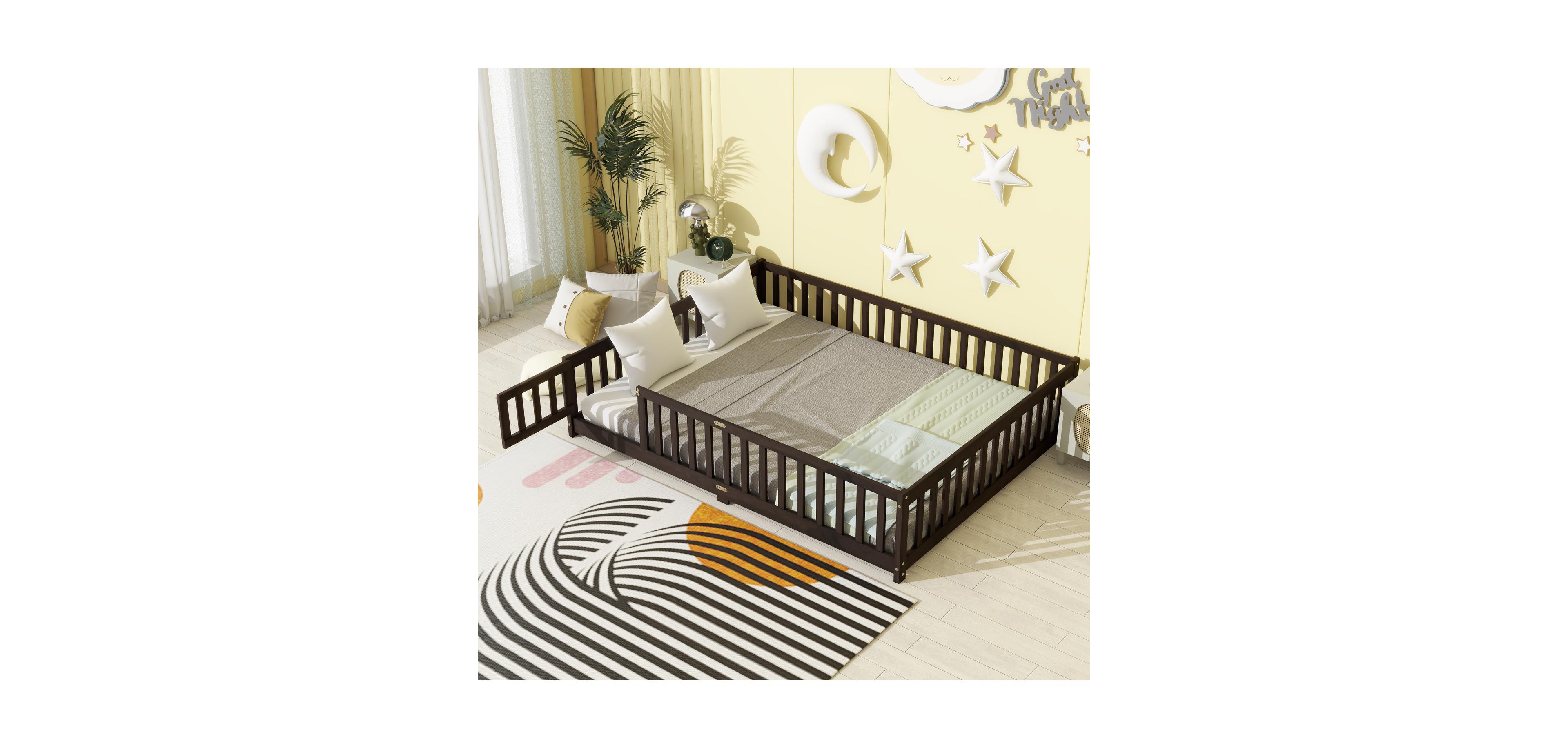 Streamdale Furniture Queen Floor Bed with Fence & Guardrails