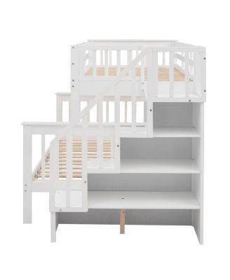 Stairway Twin-Over-Full Bunk Bed with Storage and Guard Rail