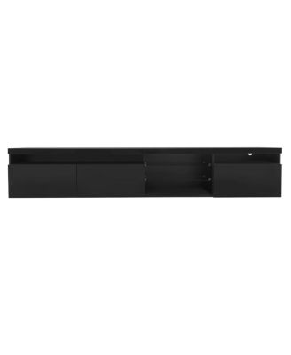 Design TV Stand w/ 2 Glass Shelves, Storage, LED Lights