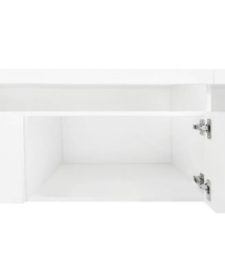 Design TV Stand w/ 2 Glass Shelves, Storage, LED Lights