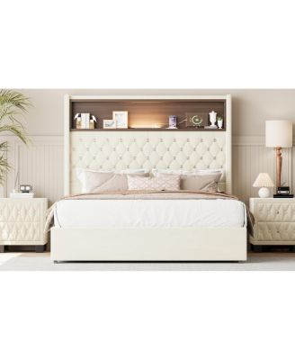 Full Size Velvet Tufted Bed Frame with USB