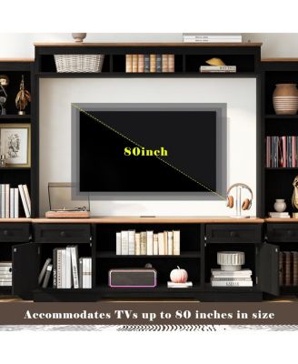 98.8" W Entertainment Center with Bookshelves for TVs up to 80