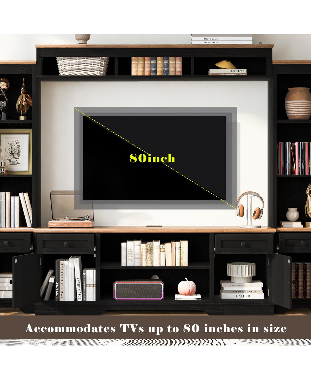 Streamdale Furniture 98.8" W Entertainment Center with Bookshelves for TVs up to 80