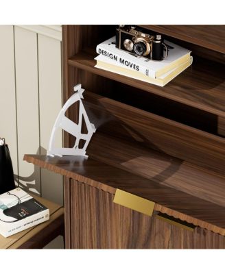 Walnut Shoe Cabinet with 3 Flip Drawers, 31.6" L x 9.6" W x 54.4" H